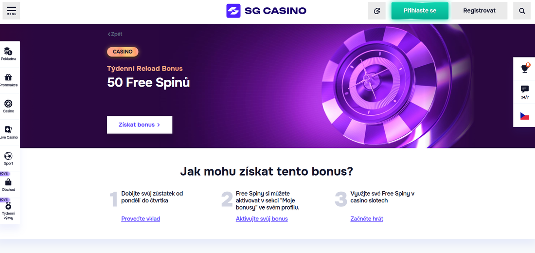 50 free spinů v SG kasino